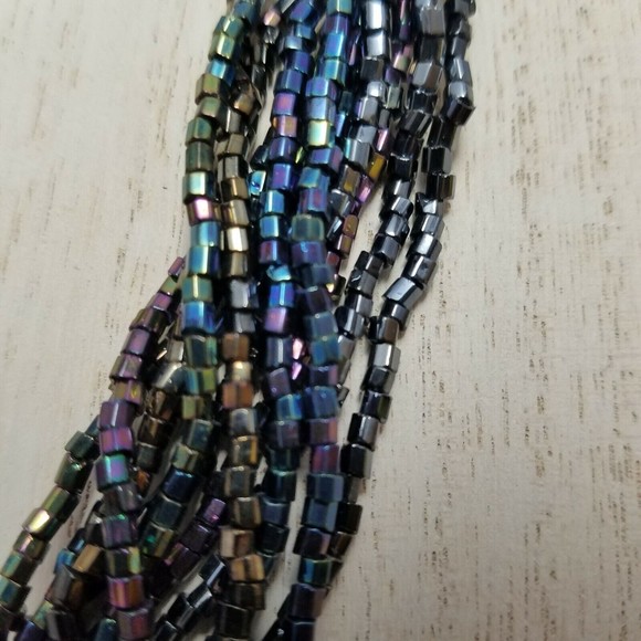 16" Multi Strand Seed Bead Statement Choker Necklace Black Iridescent - Picture 6 of 9
